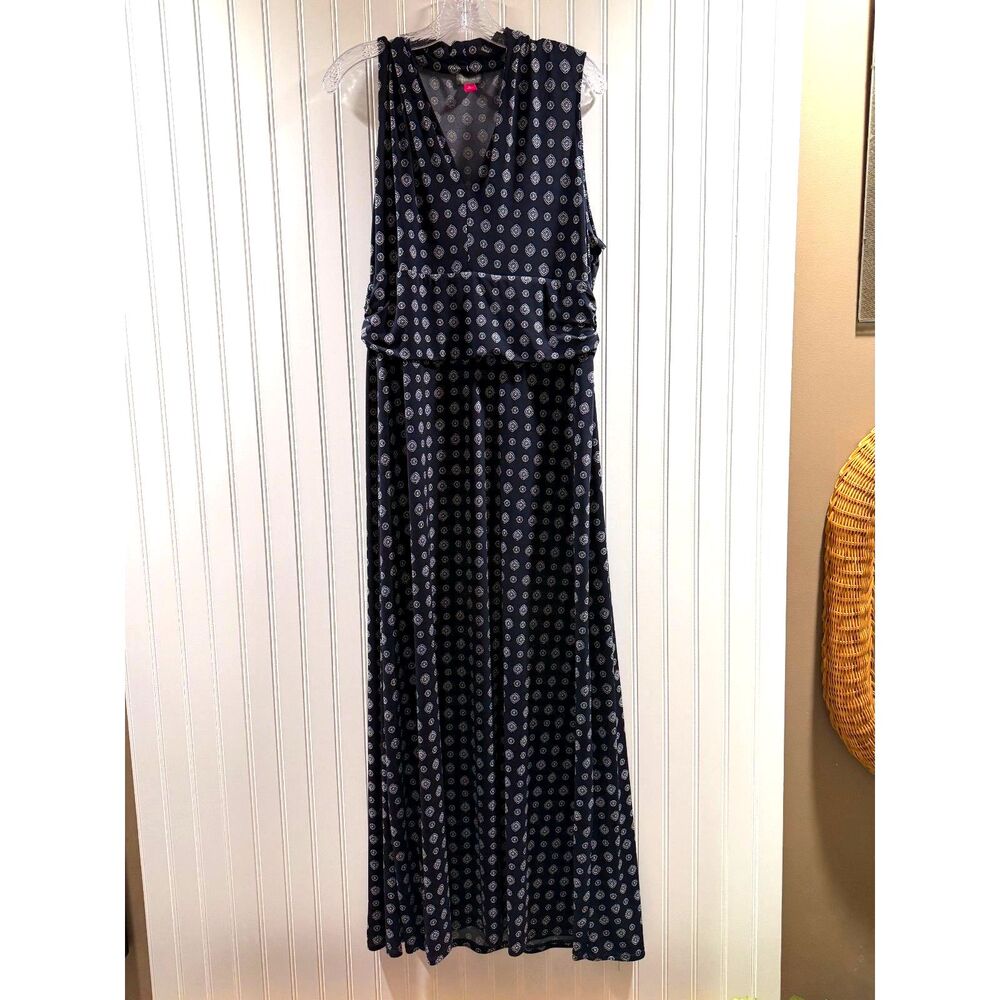 Vince Camuto Navy Geo print Surplice Maxi Dress XL Resort Wear, Preppy, Coastal - Picture 2 of 8